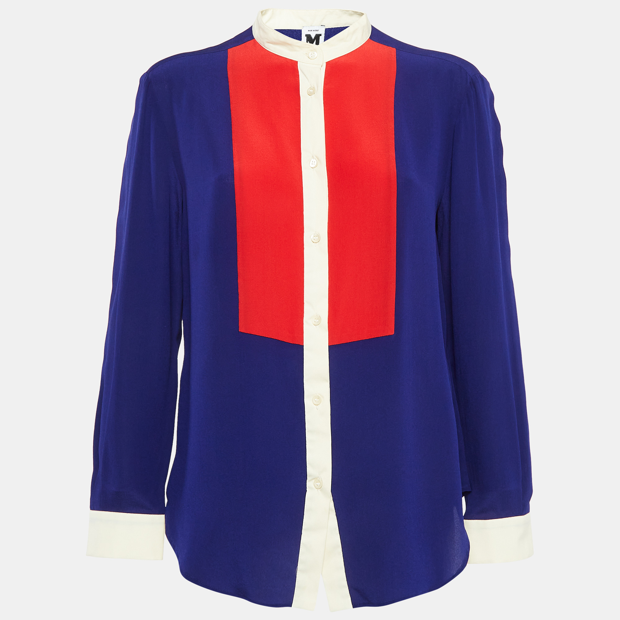 M Missoni Blue Colorblocked Silk Button Front Shirt M