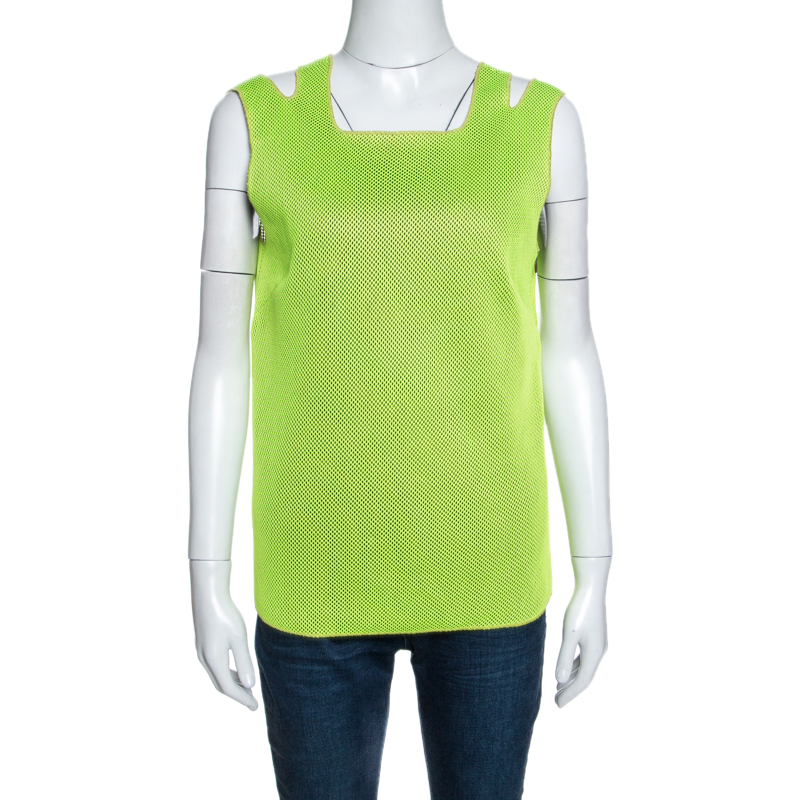 M Missoni Neon Green Mesh Knit Sleeveless Tank Top M