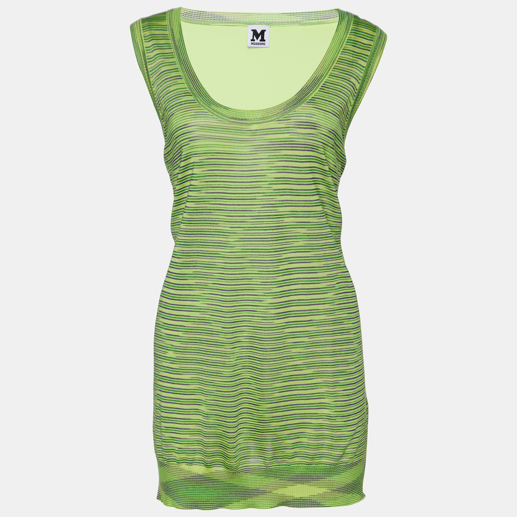 M Missoni Neon Green Striped Knit & Silk Tank Top L