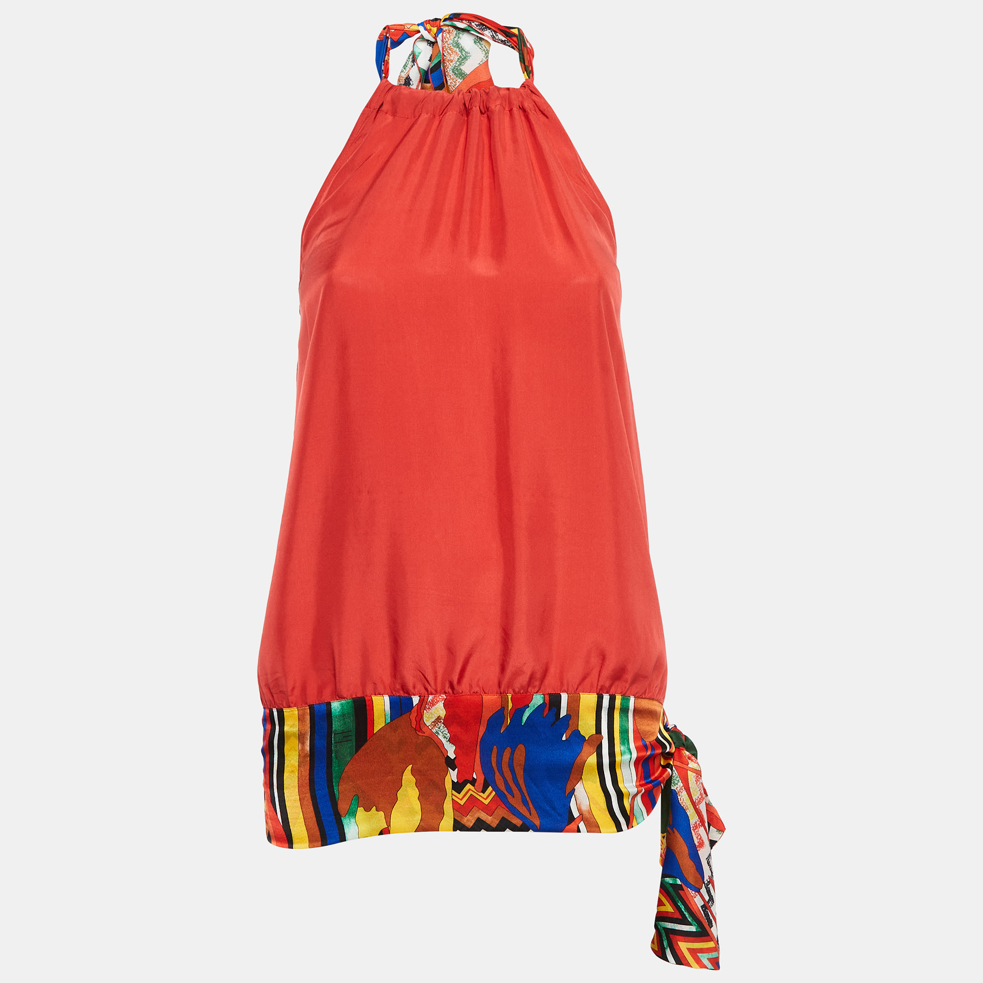 M Missoni Red Printed Silk Halter Neck Top S