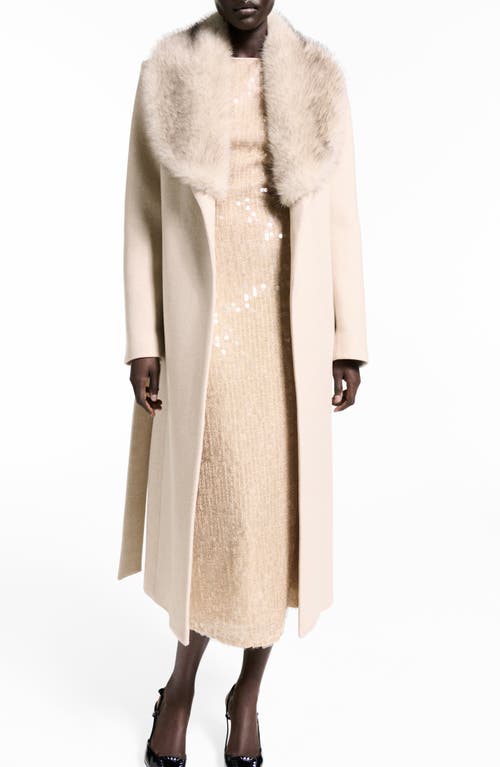 MANGO Dolce Wool Blend Wrap Coat with Removable Faux Fur Collar in Light/Pastel Grey at Nordstrom, Size Xx-Small