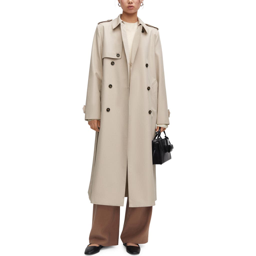 MANGO Double Breasted Water Repellent Trench Coat in Light Pastel Grey at Nordstrom, Size X-Small