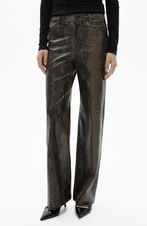 MANGO Snakeskin Effect Faux Leather Straight Pants in Beige at Nordstrom, Size 2