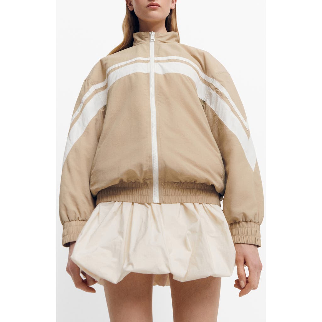 MANGO Stripe Padded Oversize Bomber Jacket in Light Beige at Nordstrom, Size Small