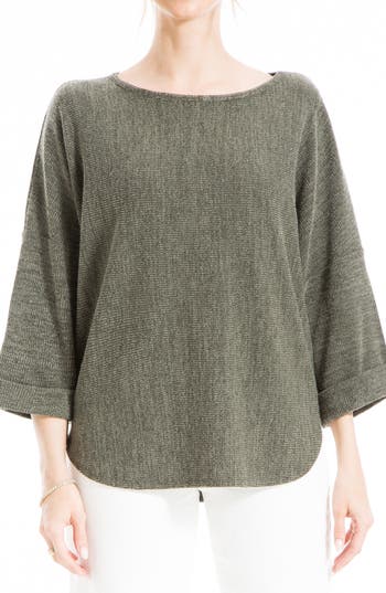 MAX STUDIO Ribbed 3/4 Sleeve Tunic Top in Army-Army at Nordstrom Rack, Size X-Small