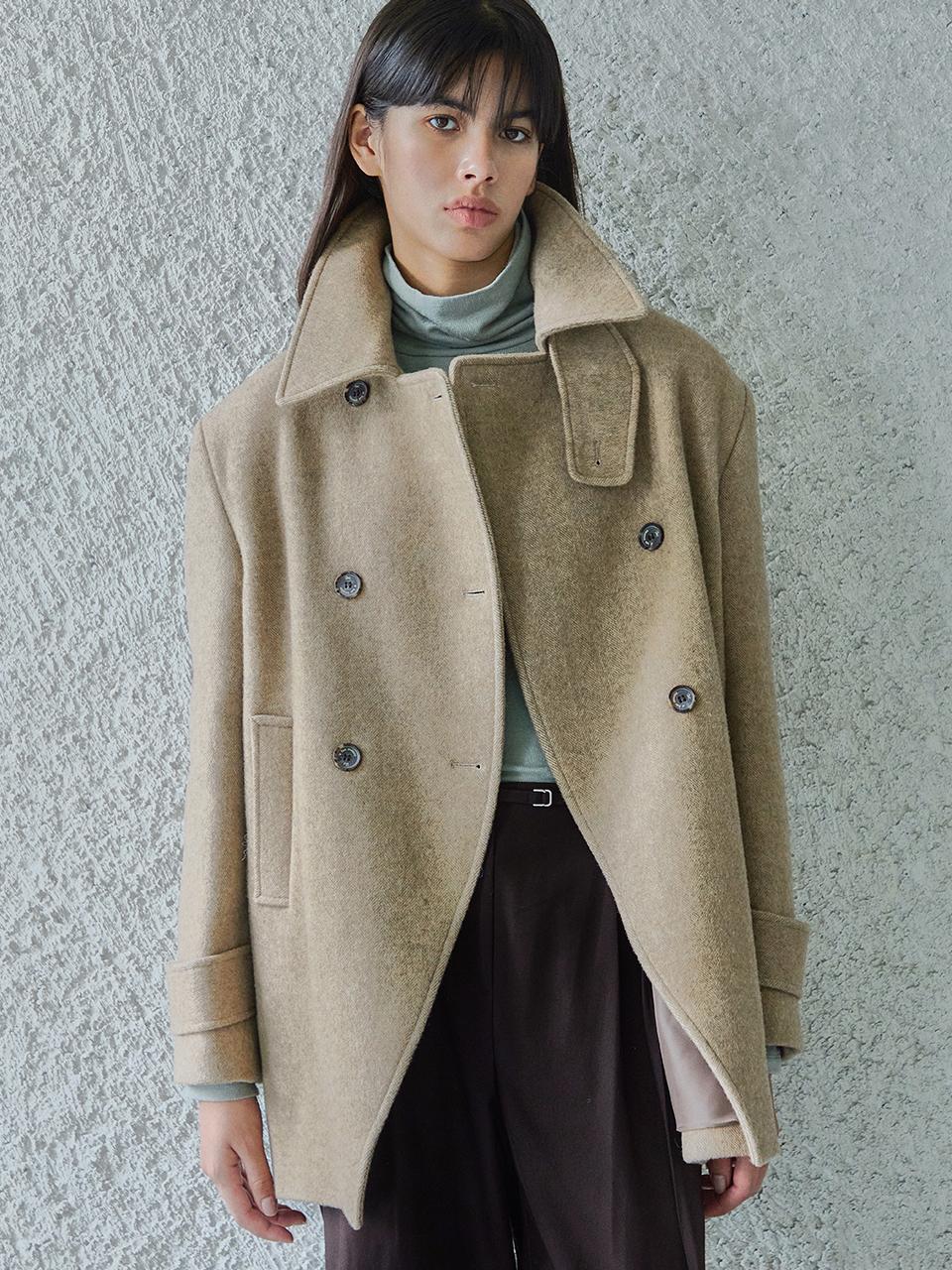 MERINO WOOL PEA COAT / BIEGE