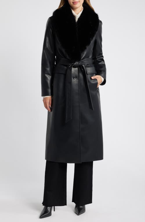 MICHAEL Michael Kors Belted Faux Leather Coat with Faux Fur Collar in Black at Nordstrom, Size Medium