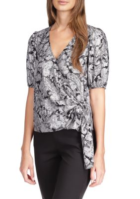 MICHAEL Michael Kors Women's Foil Paisley Wrap Top, XS