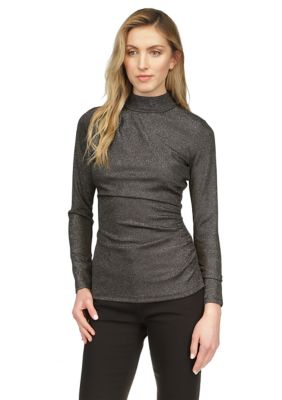 MICHAEL Michael Kors Women's Ruched Mock Neck Glitter Knit Top, Small