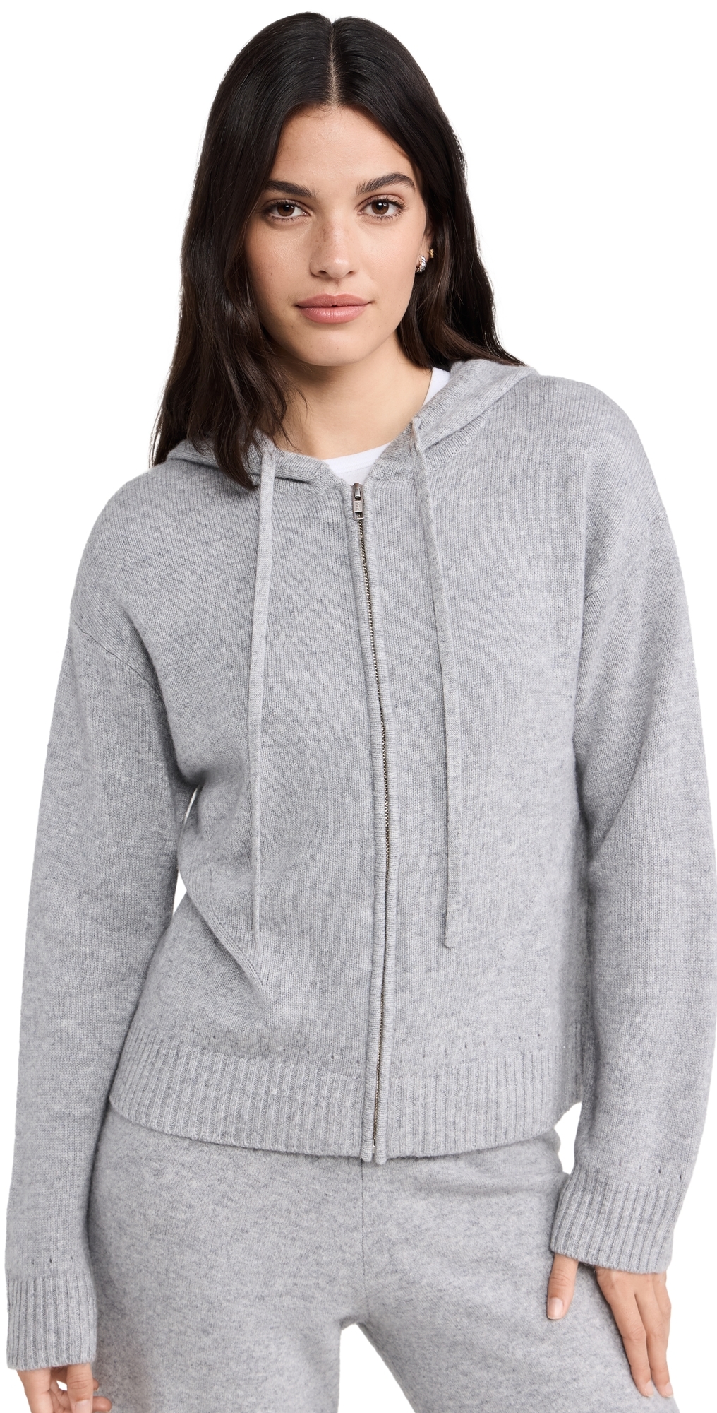 MONROW Cashmere Zip Up Hoody Heather Grey XS