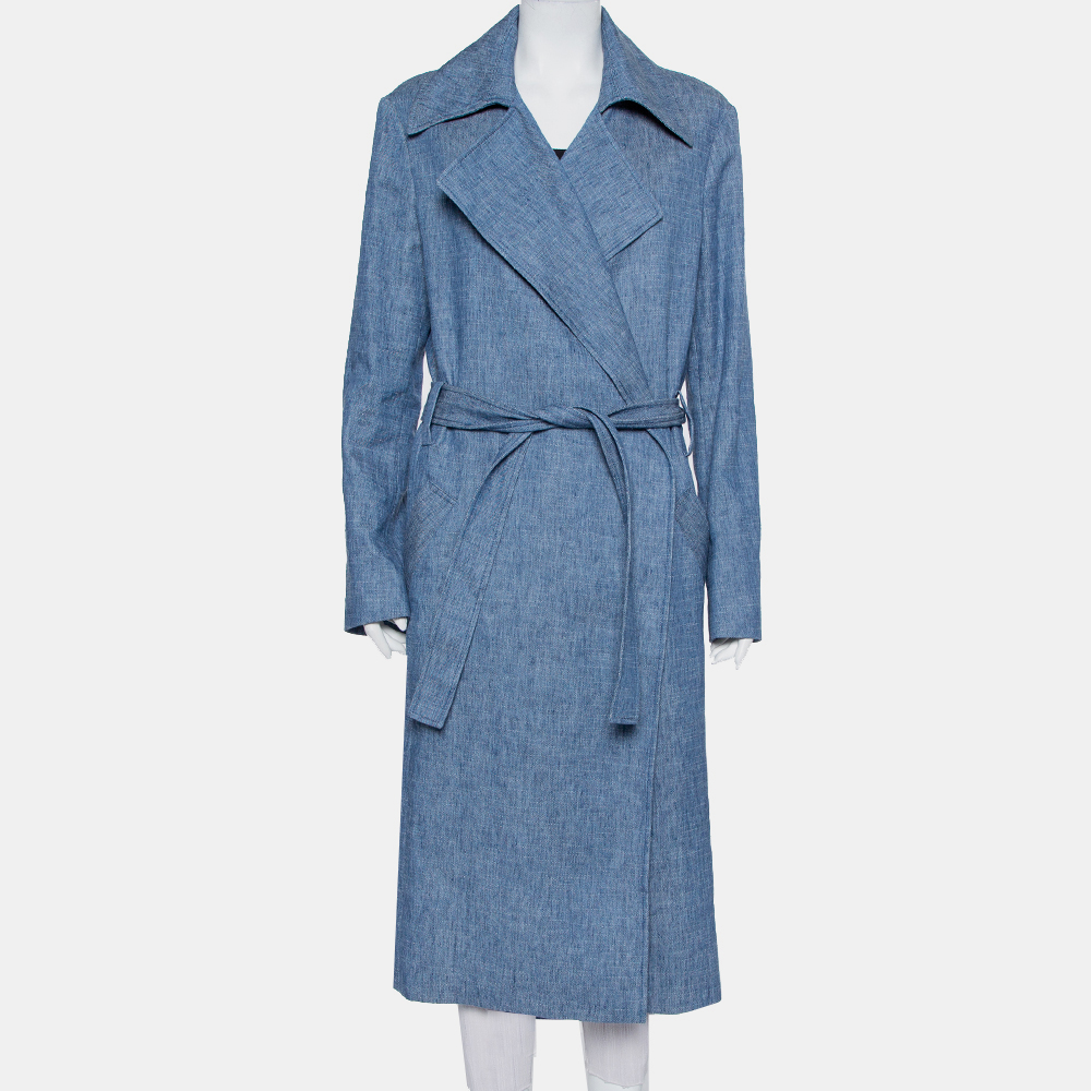 MSGM Blue Denim Tailored Belted Coat M