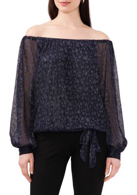 MSK Women's Metallic Off-the-Shoulder Top, Navy Blue, Medium