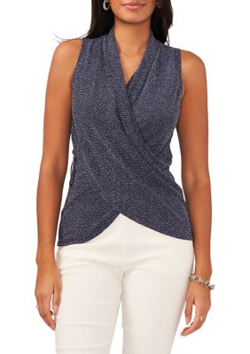 MSK Women's V-Neck Sleeveless Glitter Knit Ruched Top, Large