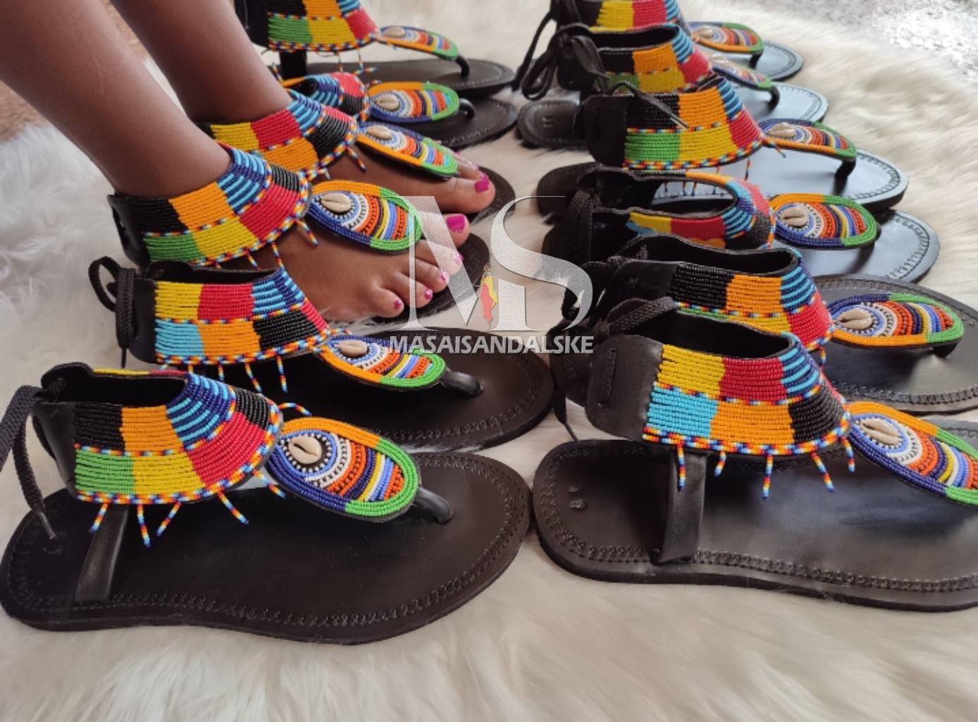 Maasai Sandals, Multi Color Sandals African Gladiator Beaded Leather Gladiator Genuine