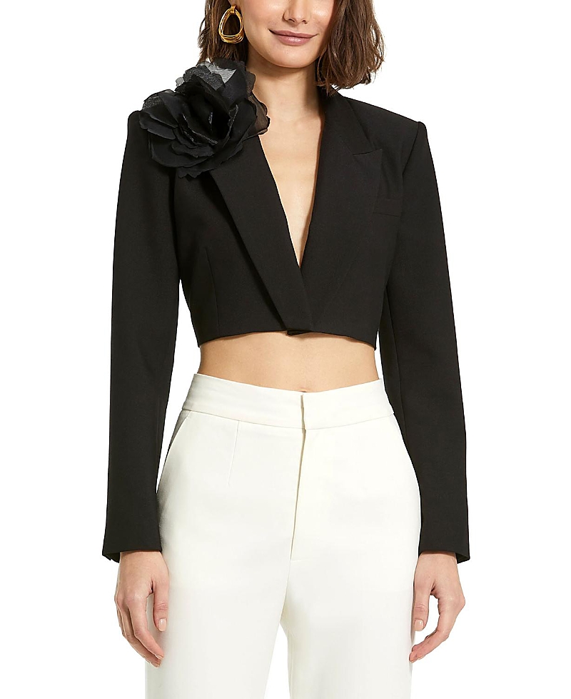 Mac Duggal Cropped Crepe Tailored Blazer