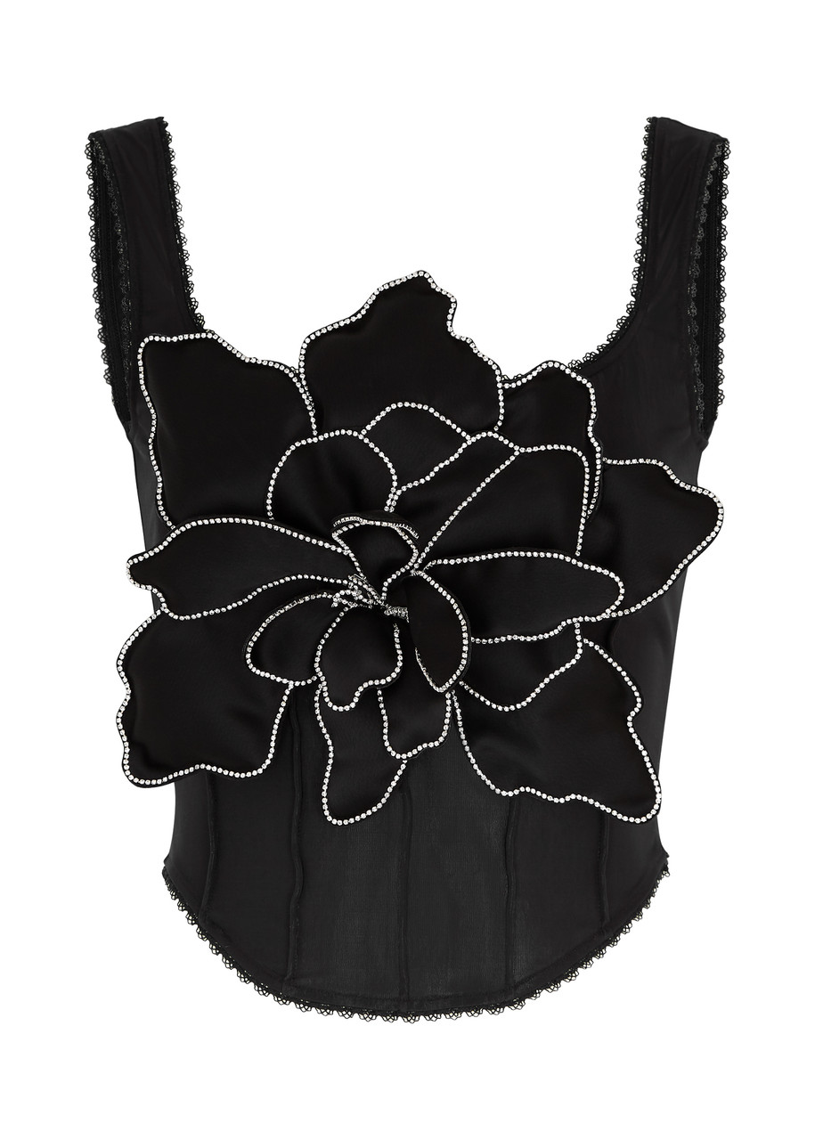 Mach & Mach Lotus Blossom Stretch-organza Corset top - Black - 14