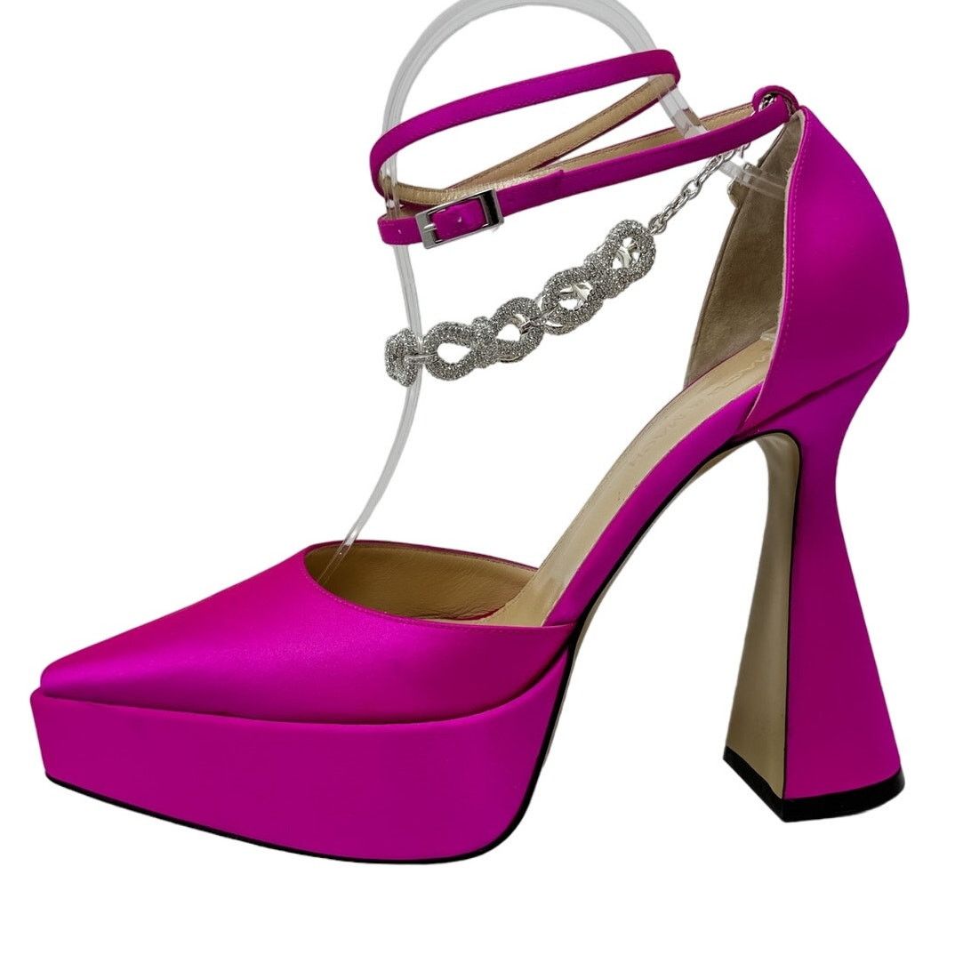 Mach&mach Mach & Mach Satin Bow Chain Platform Pumps Hot Pink Size 40 Shoes, Women's