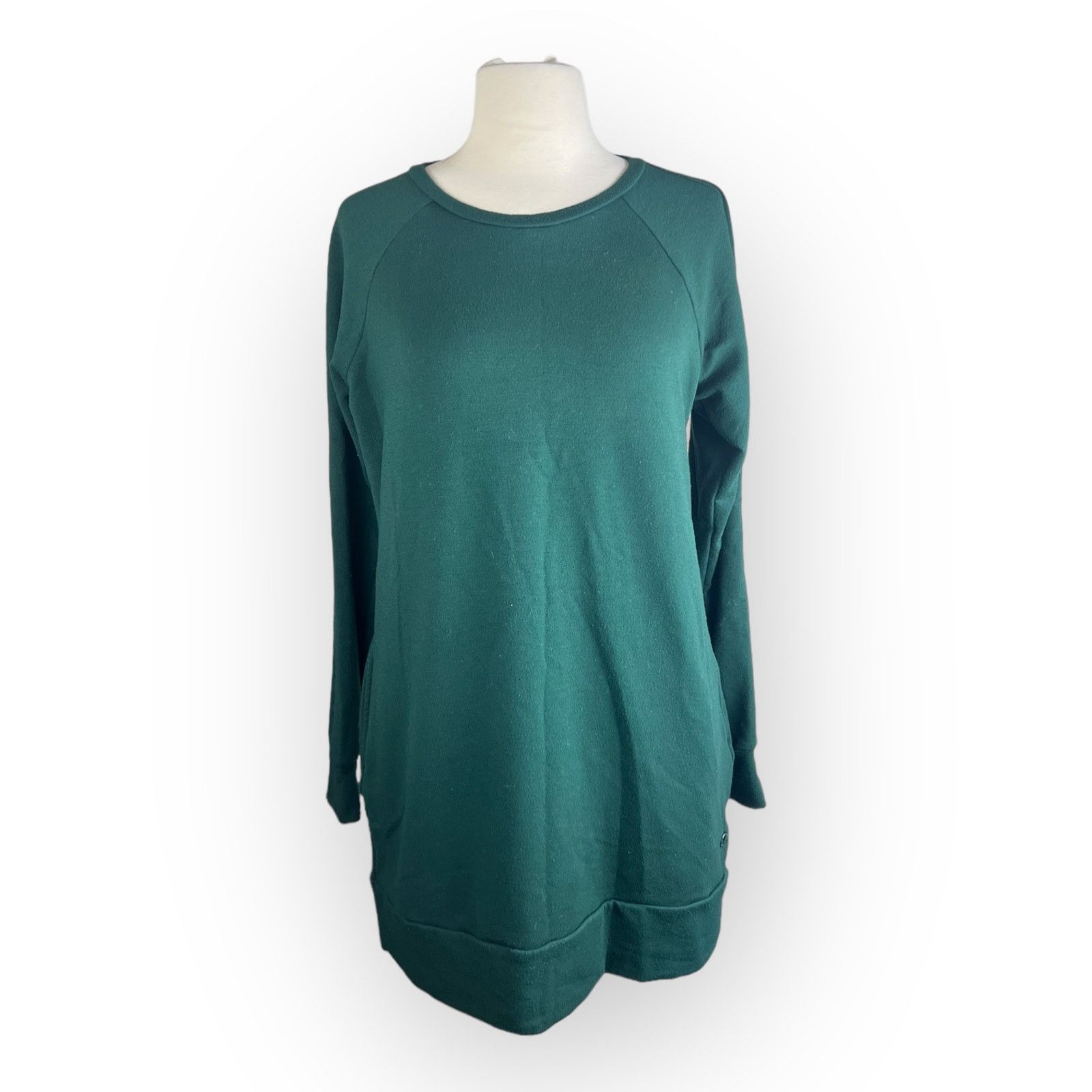 Macys Ideology Forest Green Tunic Sweatshirt - Satin Accents, Women's (Size Medium)