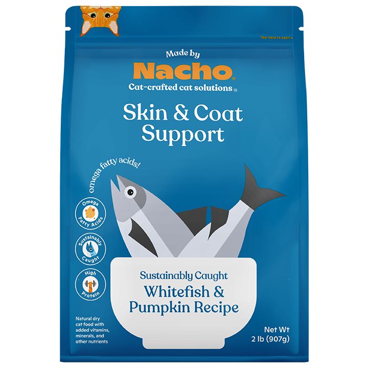 Made By Nacho; Skin and Coat Support Adult Dry Cat Food - Natural, Whitefish Pumpkin, Size: 2 lb | PetSmart Brown