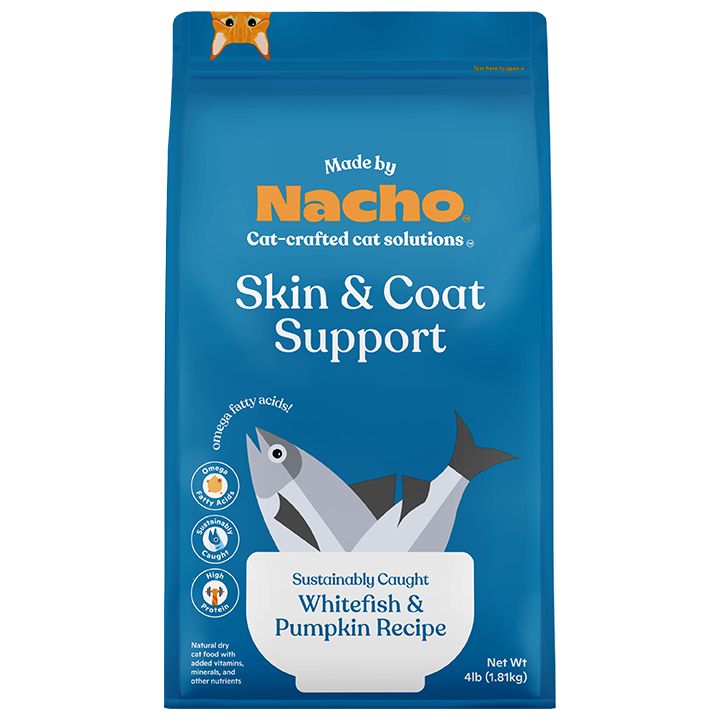 Made By Nacho; Skin and Coat Support Adult Dry Cat Food - Natural, Whitefish Pumpkin, Size: 4 lb | PetSmart Brown