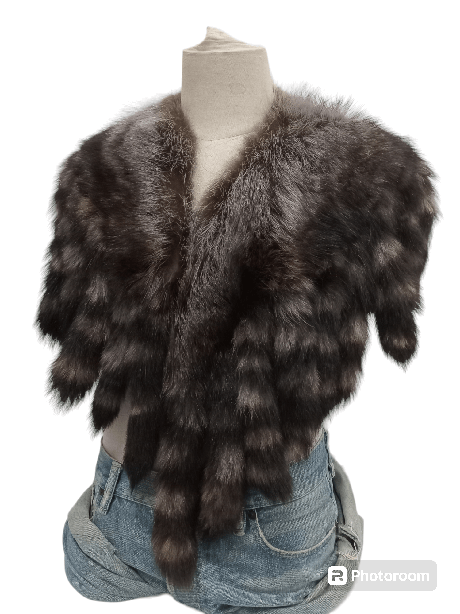 Made In USA x Mink Fur Coat Aunthentic Silver Fox Fur Muffler/cape/poncho in Brown, Women's (Size Medium)