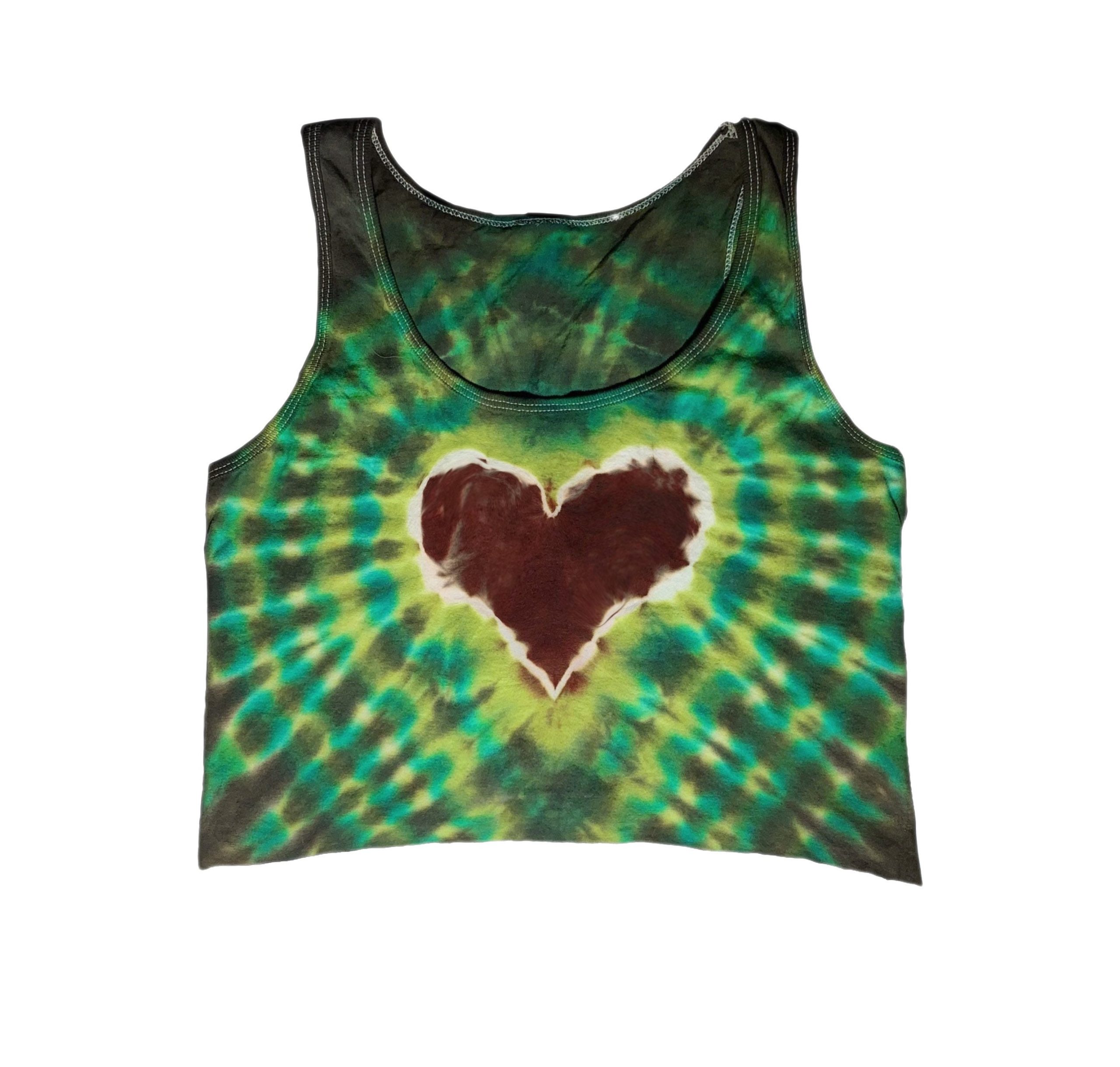 Made To Order Green & Brown Earth Tone Heart Tie Dye Crop Hippie Boho Tank Top