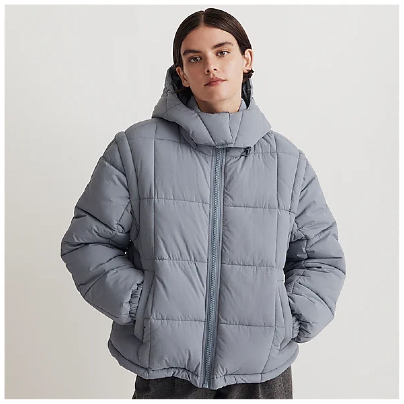 Madewell Modular Quilted Crop Puffer Jacket Teapot Blue, Women's (Size Medium)