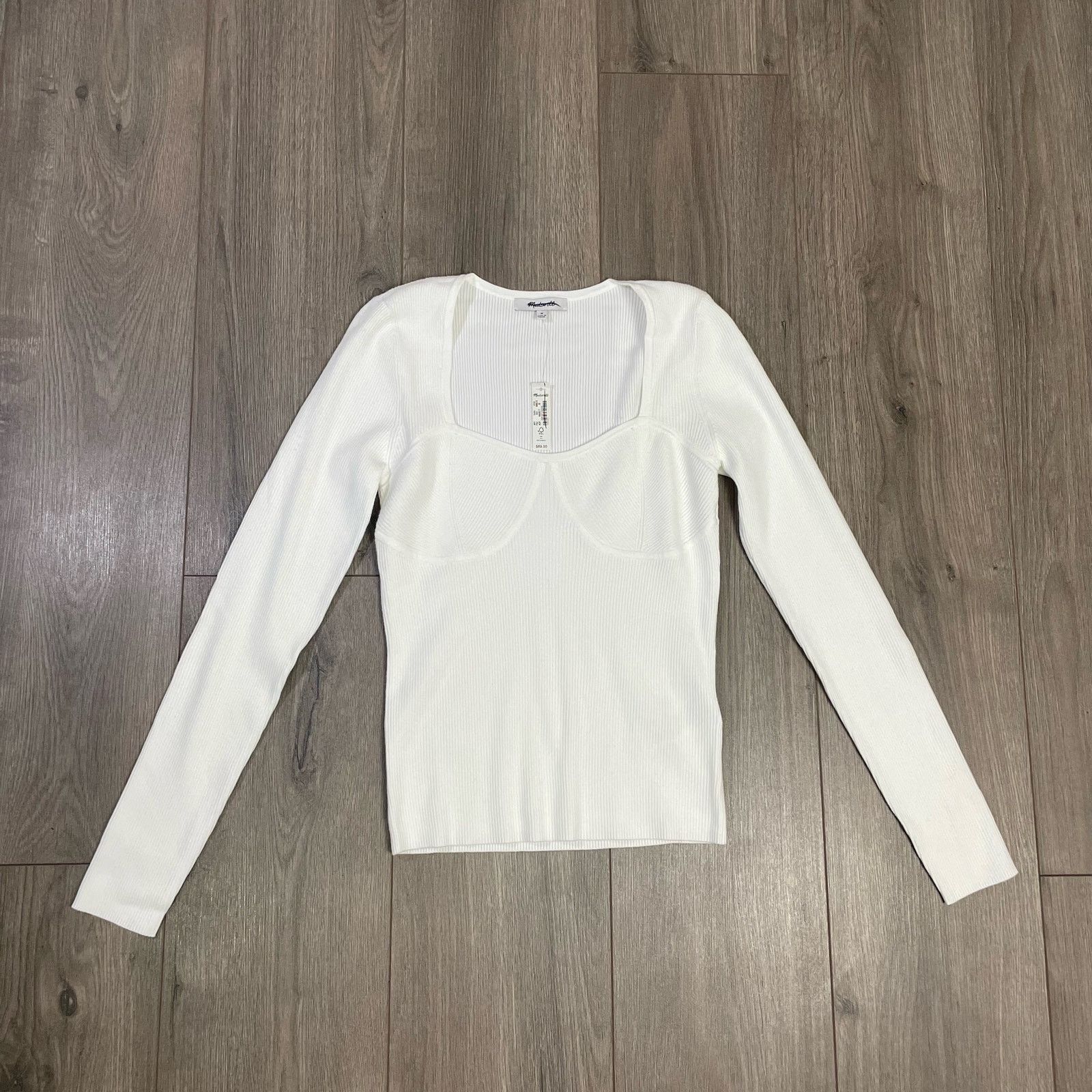 Madewell Wide Rib Long Sleeve Corset Sweater Top Us Womens M in White (Size Medium)