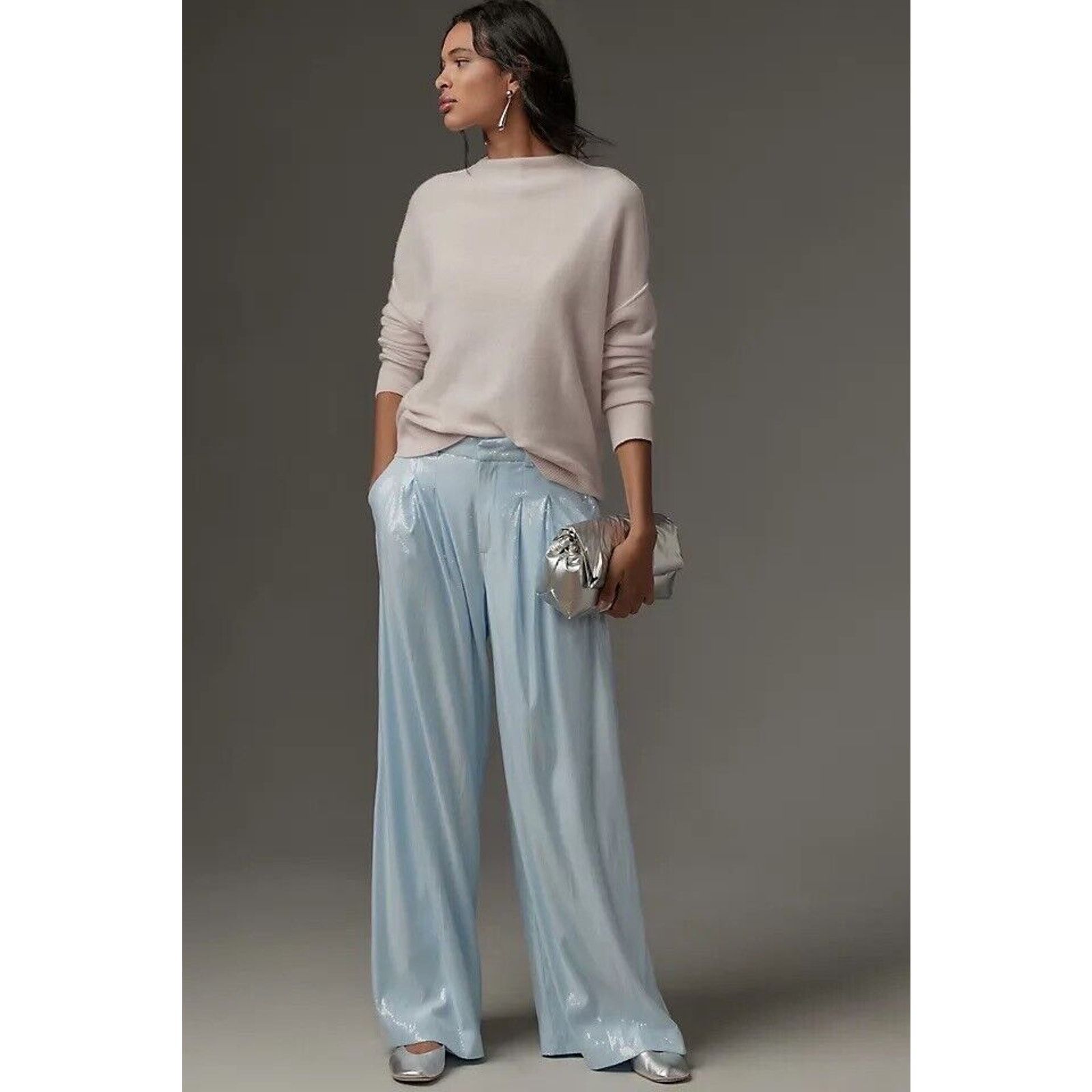 Maeve Anthropologie The Avery Wide-Leg Trousers Blue Sequins, Women's (Size 27)