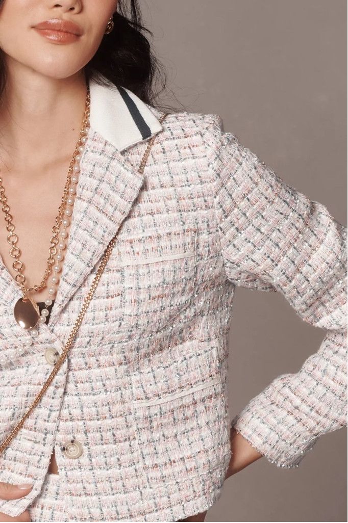 Maeve By Anthropologie Tweed Cropped Blazer - Us Size 6 in White, Women's