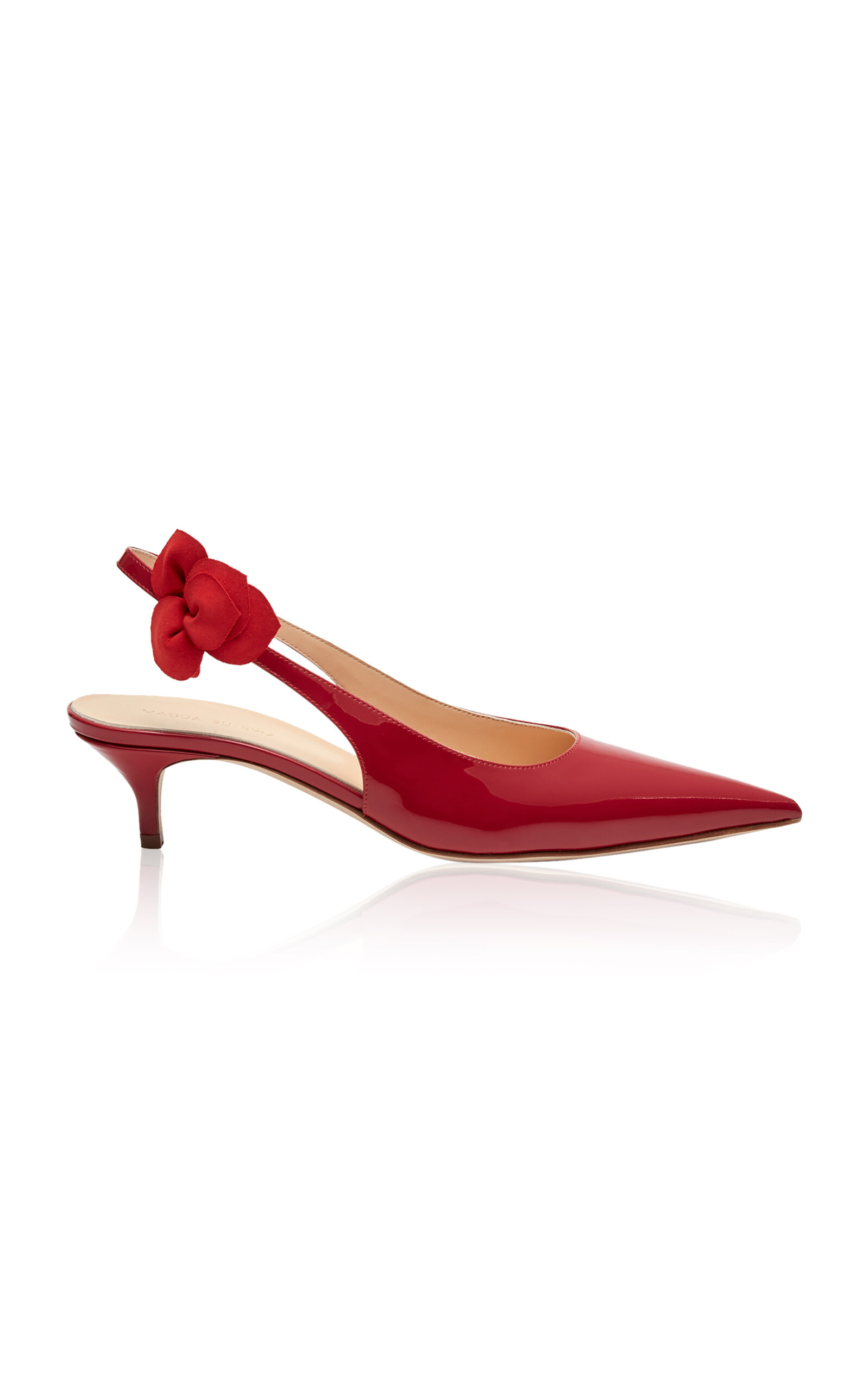 Magda Butrym - Flower-Embellished Leather Slingback Kitten Heeled Pumps - Red - IT 35.5 - Moda Operandi