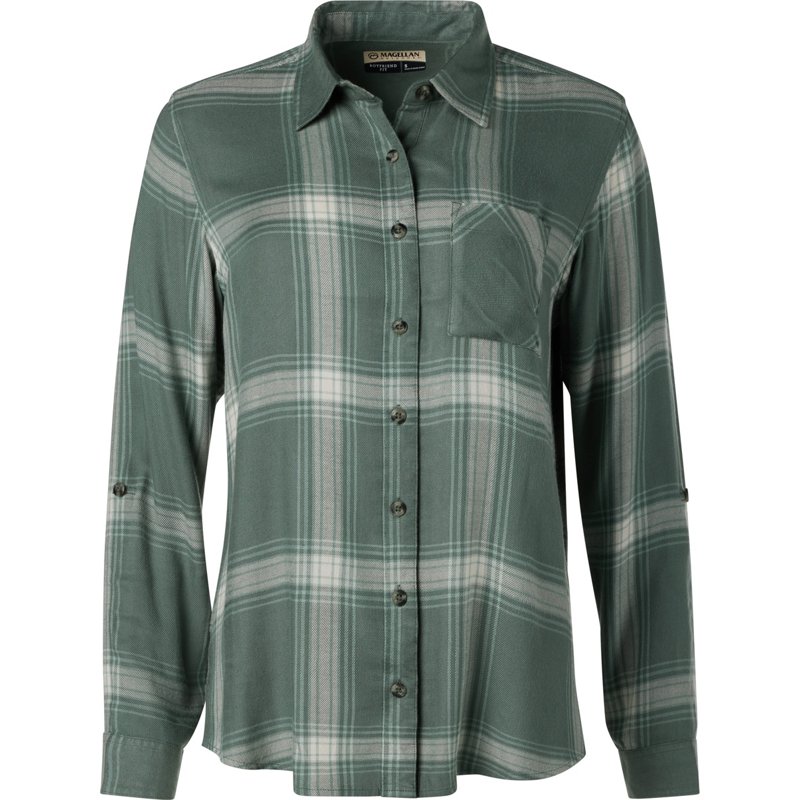 Magellan Outdoors Women's Willow Creek Plaid Long Sleeve Shirt Duck Green Plaid, Large - Women's Outdoor Long-Sleeve Tops at Academy Sports