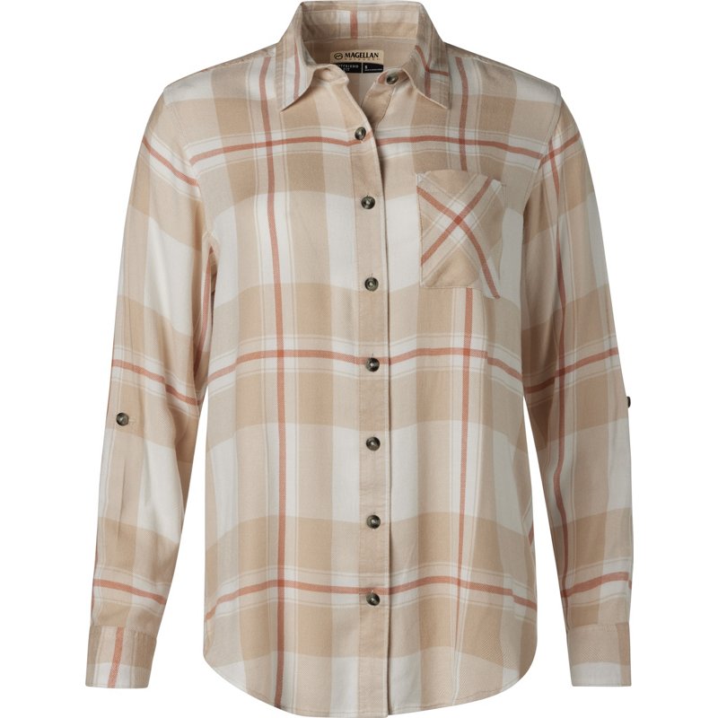 Magellan Outdoors Women's Willow Creek Plaid Long Sleeve Shirt White, Small - Women's Outdoor Long-Sleeve Tops at Academy Sports