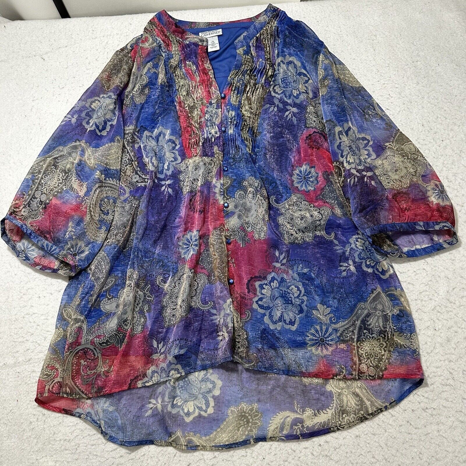 Maggie Barnes For Catherines 1X Blouse + Tank Top 2 Piece in Blue, Women's (Size XL)