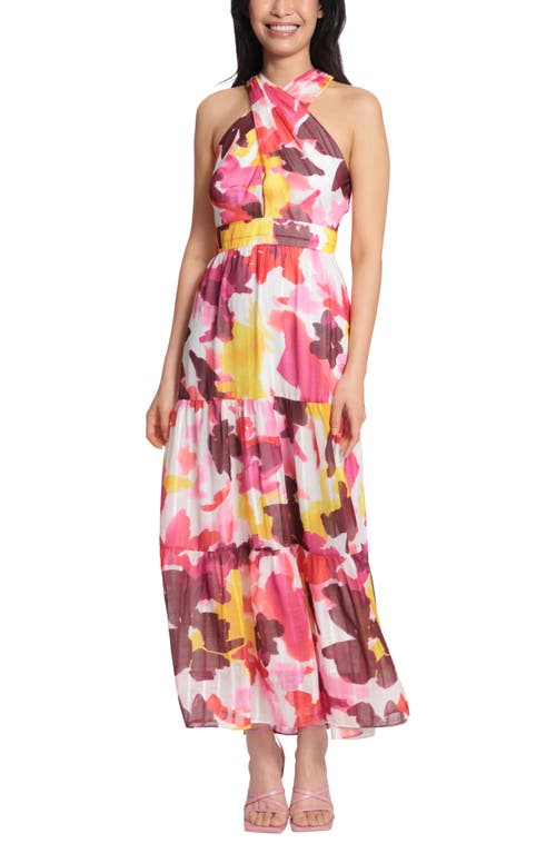 Maggy London Abstract Floral Halter Neck Maxi Dress in Magenta Soft White at Nordstrom, Size 2