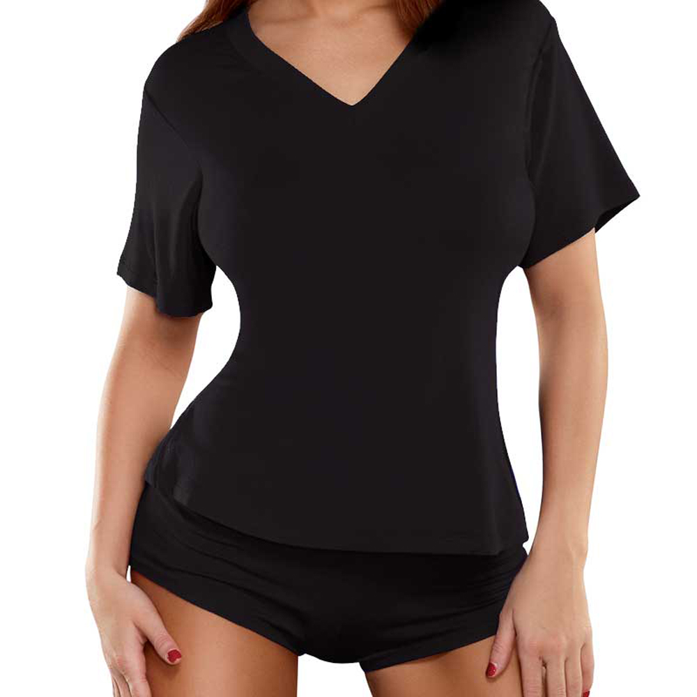 Magic Silk Bamboo Magic V-Neck Tee Shirt Black Large