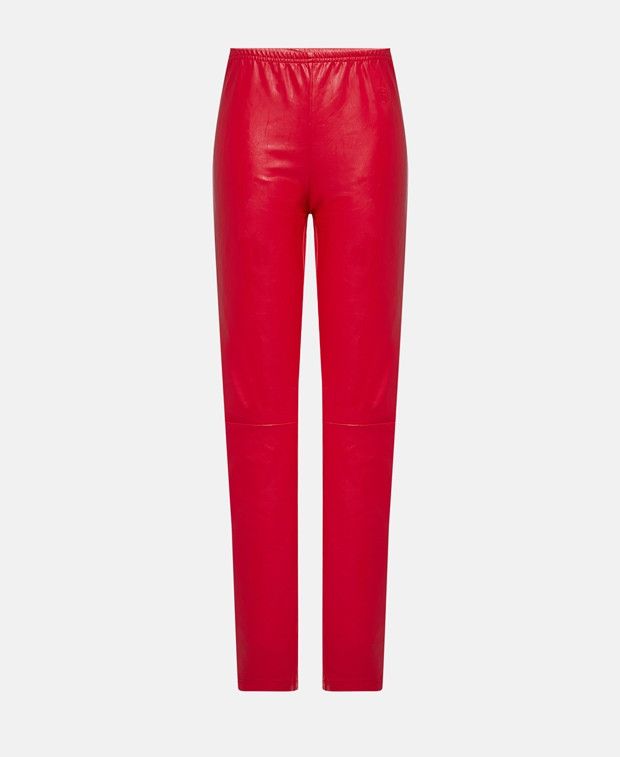 Maison Margiela Leather-Look Trousers in Red, Women's (Size 32)