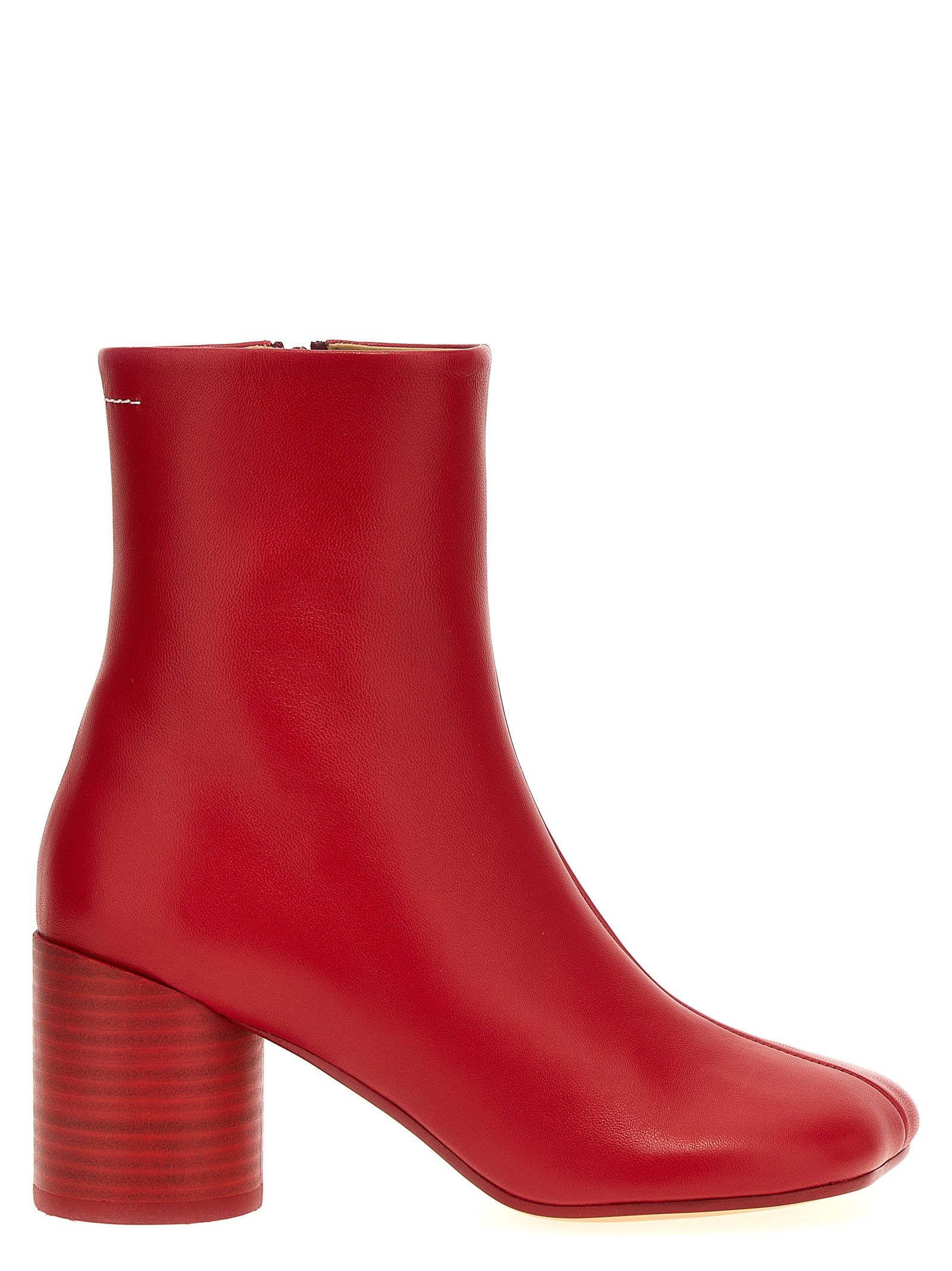 Maison Margiela Stitch-Out Leather Ankle Boots in Red, Women's (Size 9)