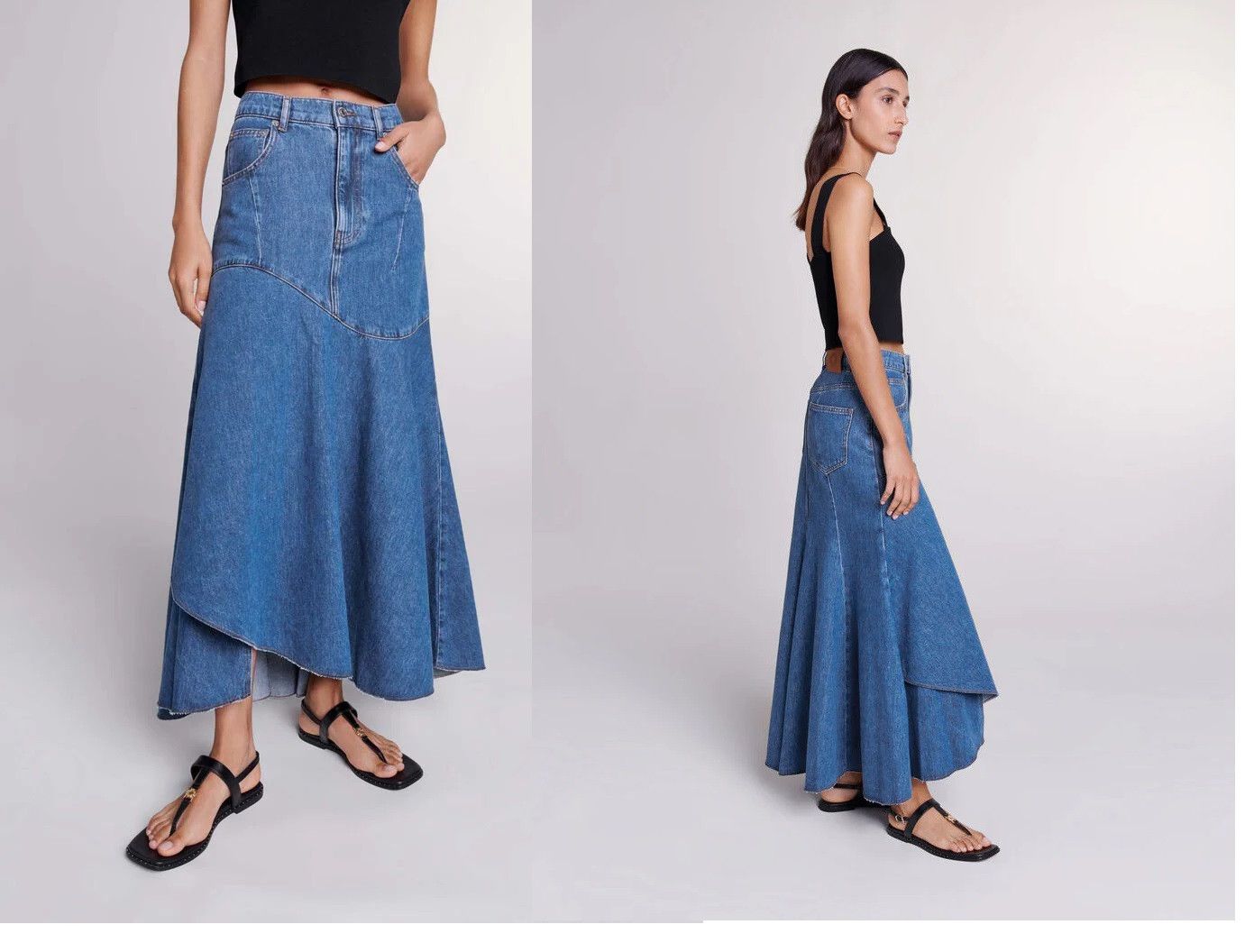 Maje Asymmetrical Denim Skirt in Blue, Women's (Size 27)