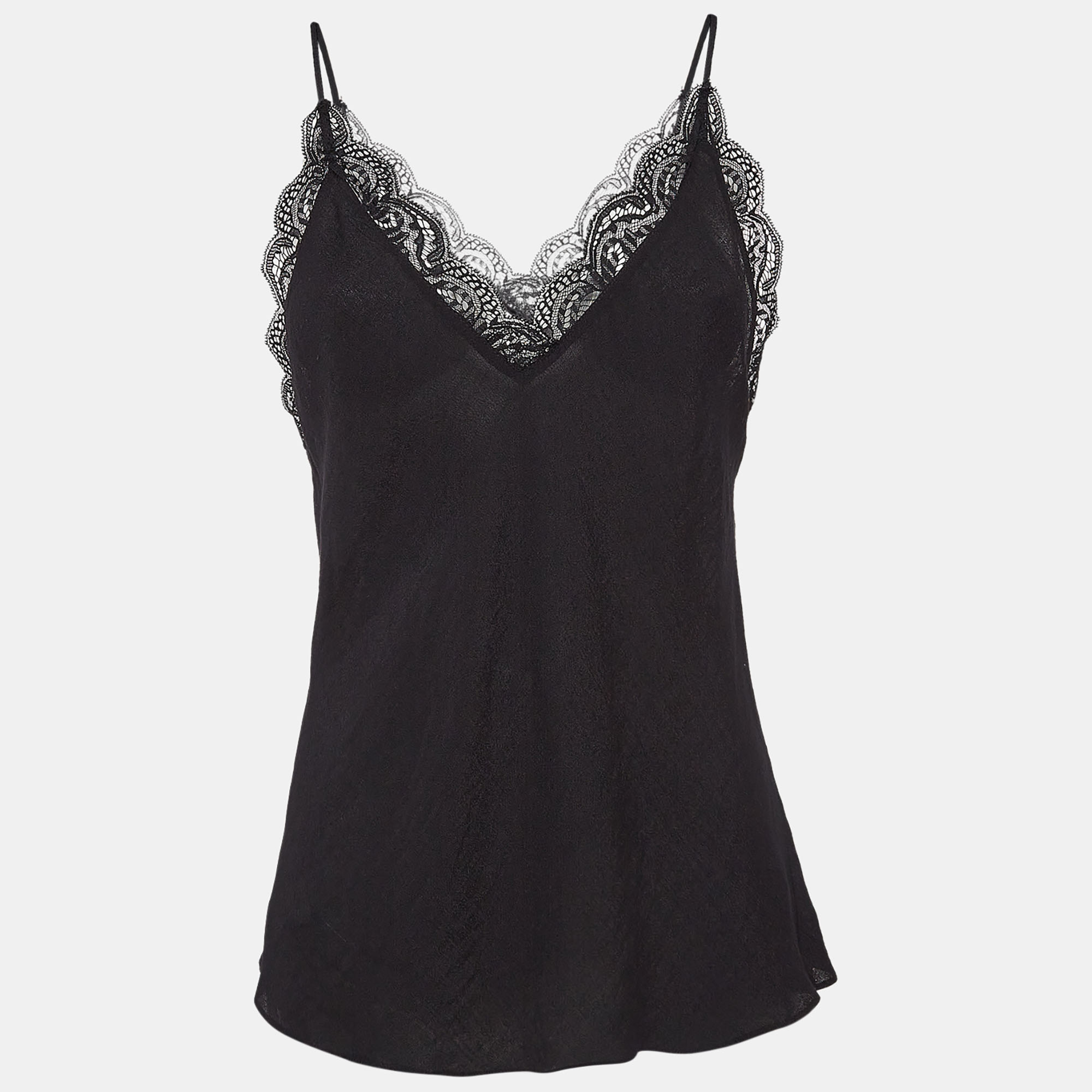 Maje Black Crepe Lace Trim Camisole Top M