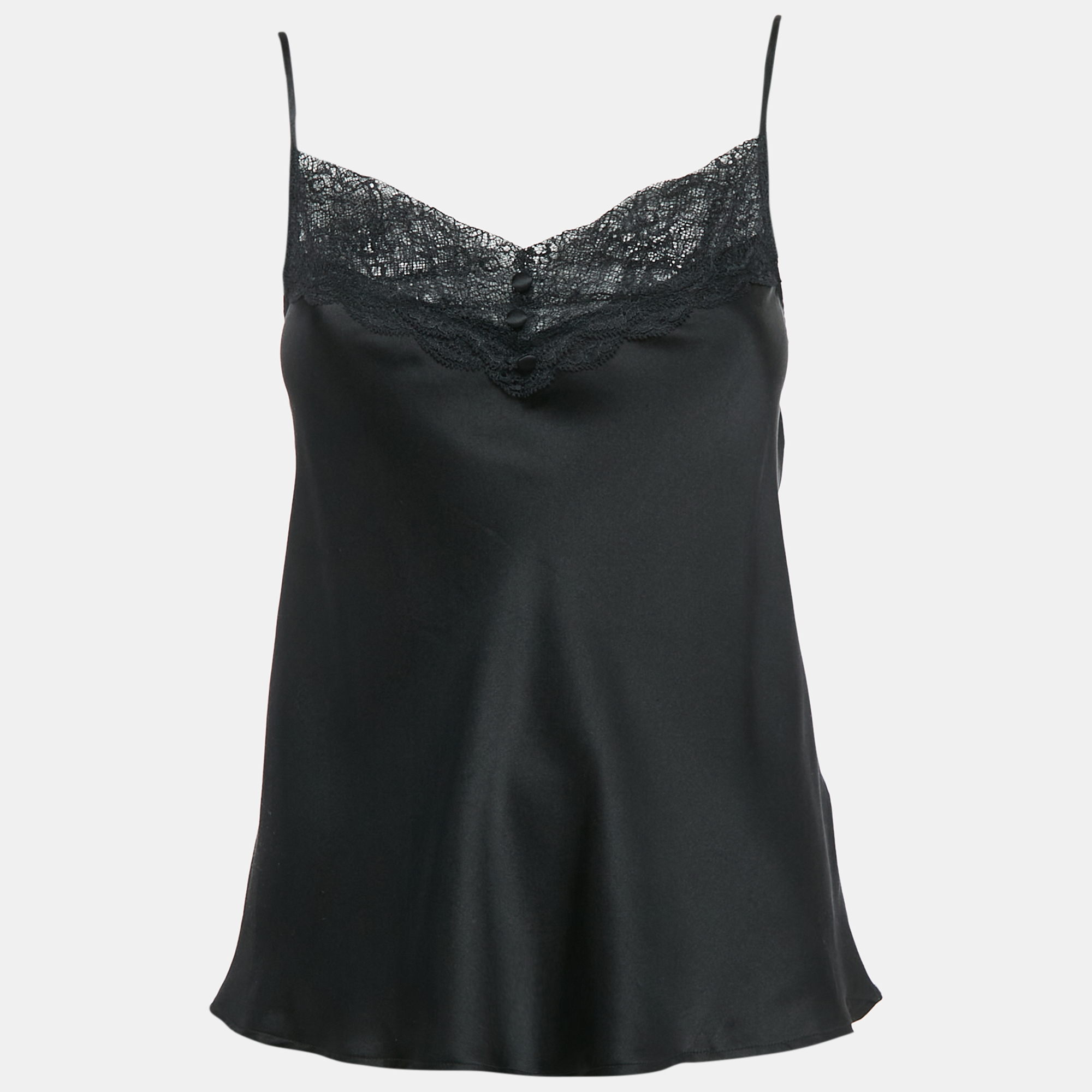 Maje Black Lace Trim Satin Silk Camisole XS