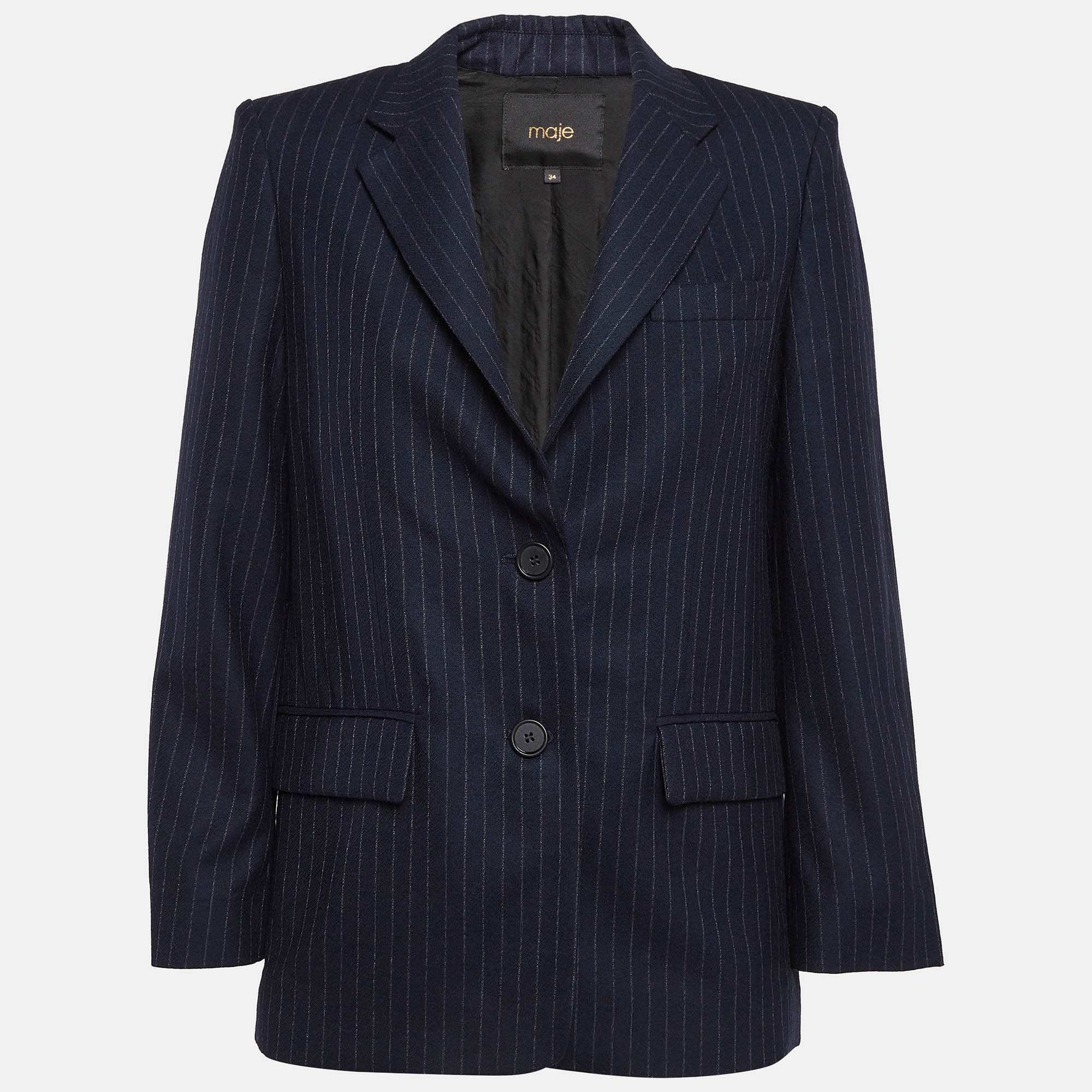 Maje Blue Pinstripe Wool Oversized Blazer XS