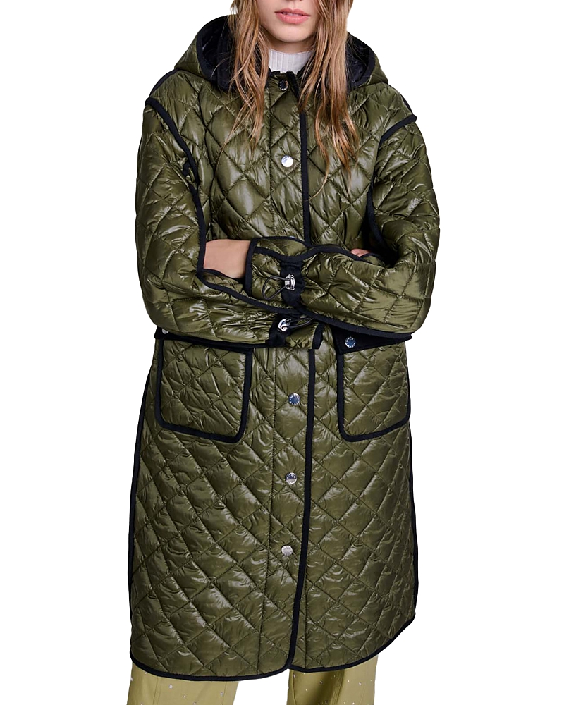 Maje Geoda Long Hooded Puffer Jacket