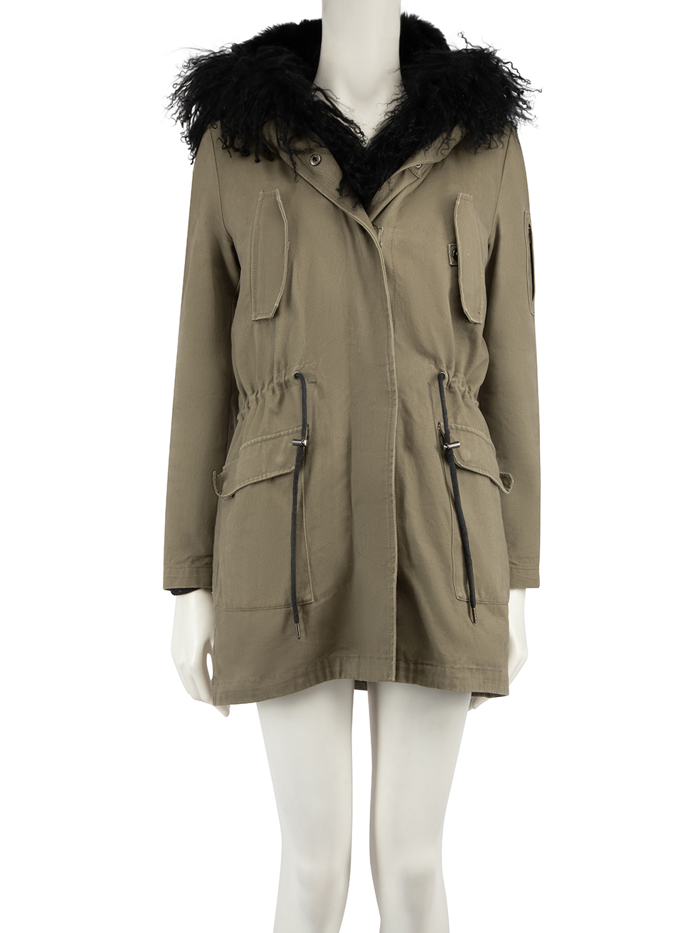 Maje Khaki Faux Fur Lined Parka Coat