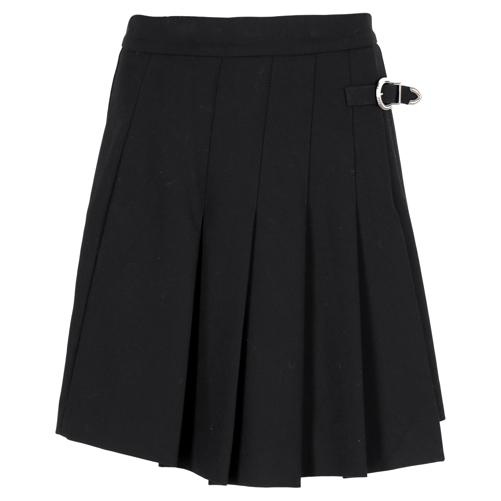 Maje Pleated Mini Asymmetrical Skirt in Black Wool