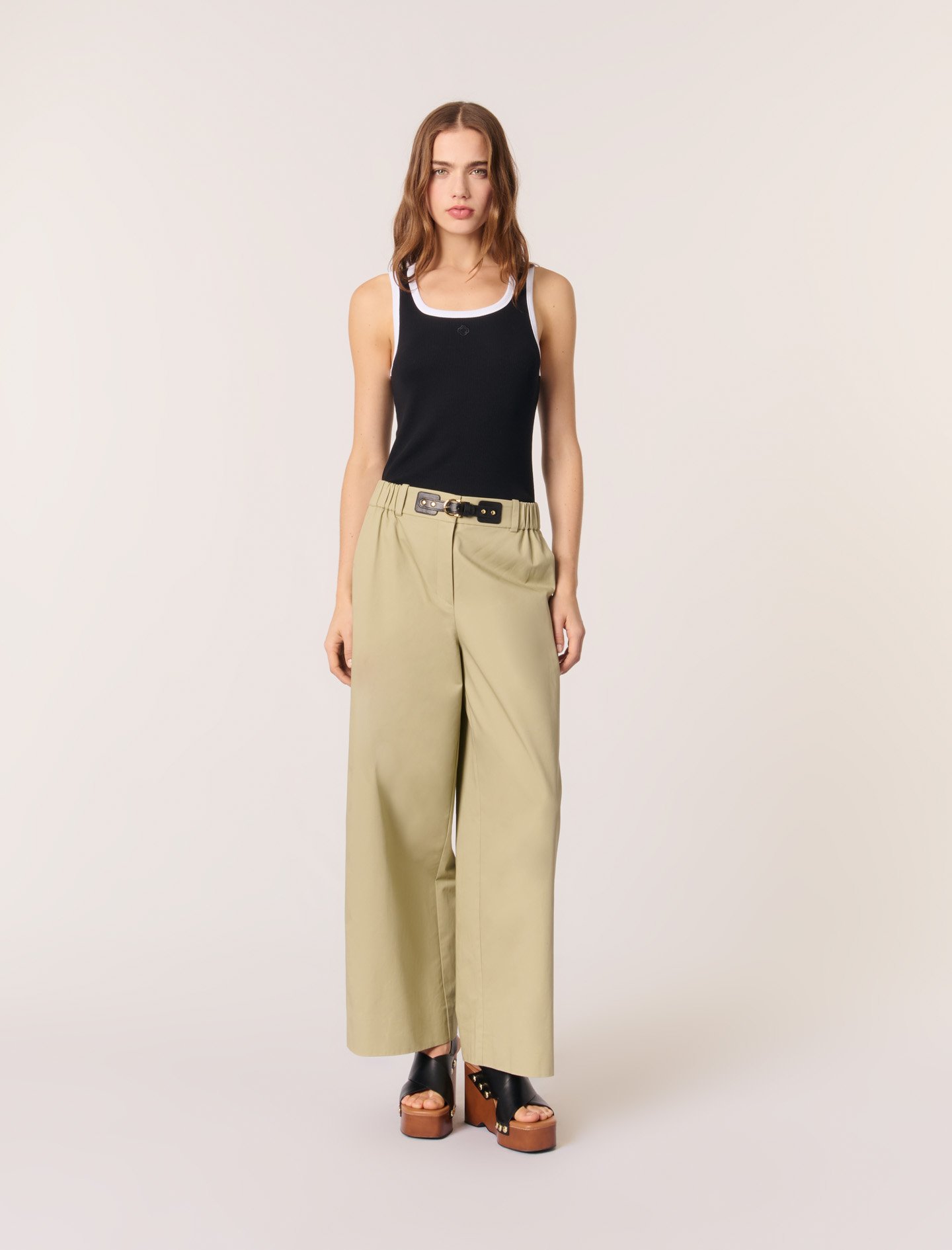 Maje Woman's cotton Embroidery: Cargo trousers for Spring/Summer, size Woman-Pants & Jeans-US XS / FR 34, in color Khaki / Beige