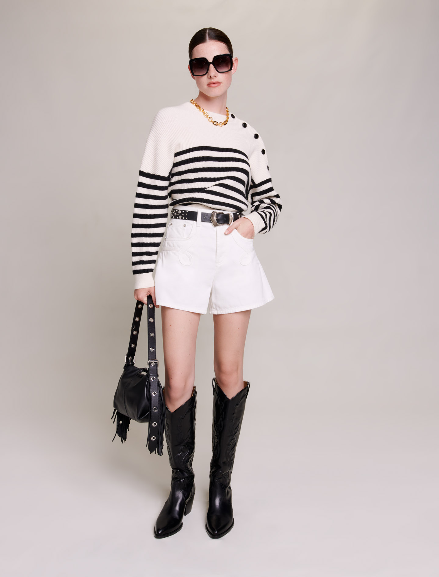 Maje Woman's cotton Pocket lining: Embroidered denim shorts, size Woman-Offline_Skirts-Shorts-US XS / FR 34, in color White / White