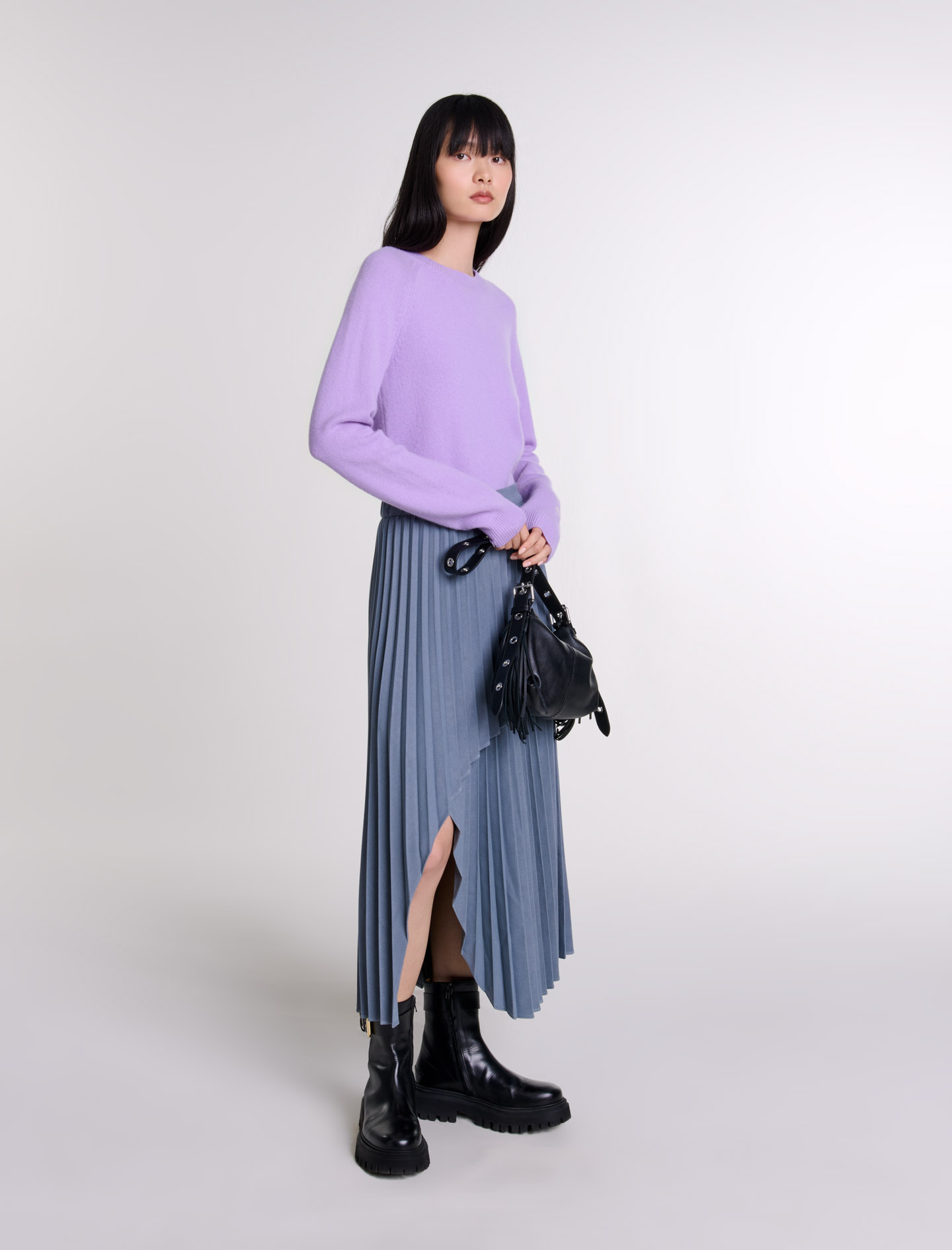 Maje Woman's polyester, Asymmetrical pleated skirt for Fall/Winter, size Woman-Skirts & Shorts-US XS / FR 34, in color Grey / Grey