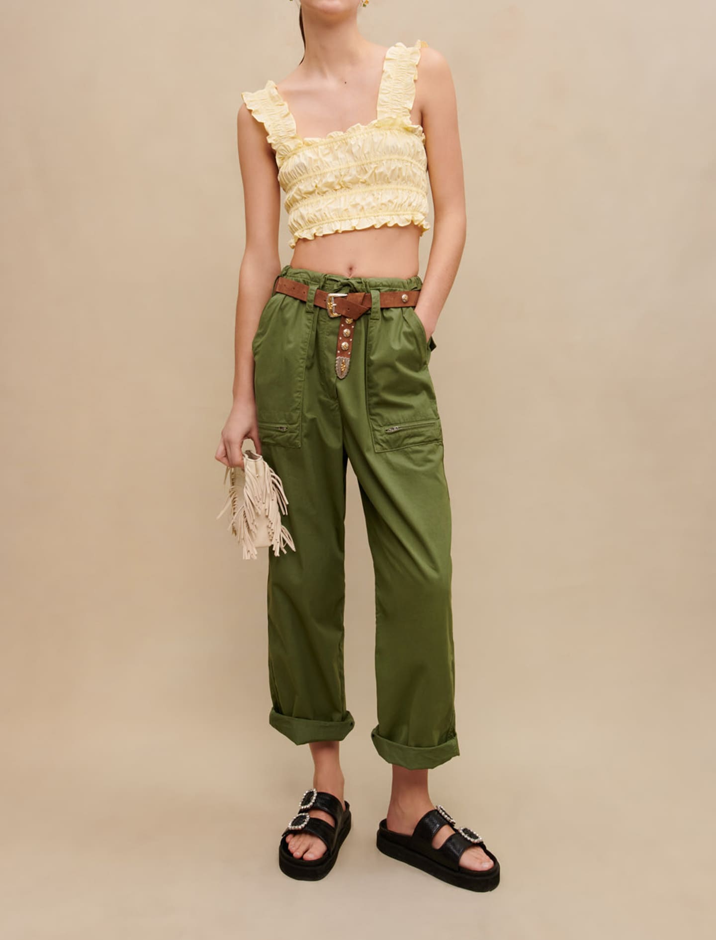 Maje Woman's polyester Elastic: Ruffled crop top for Spring/Summer, size Woman-See All-US S / FR 1, in color Yellow / Yellow