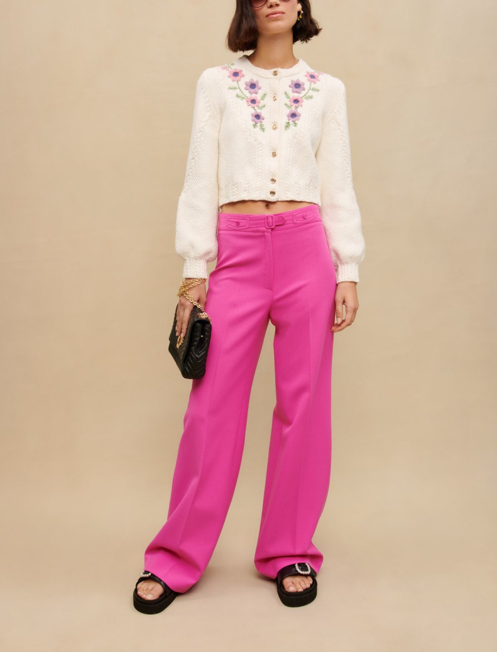 Maje Woman's polyester, Wide-leg suit pants for Spring/Summer, size Woman-See All-US XS / FR 34, in color Fuchsia / Red